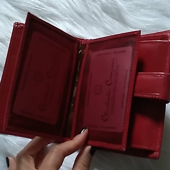 ITALIAN LEATHER WALLET RED LEATHER BIFOLD NEW - Picture 10 of 12